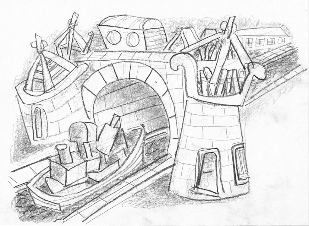 Barge delivering stone masonry by canal for the construction of Norwich Cathedral 